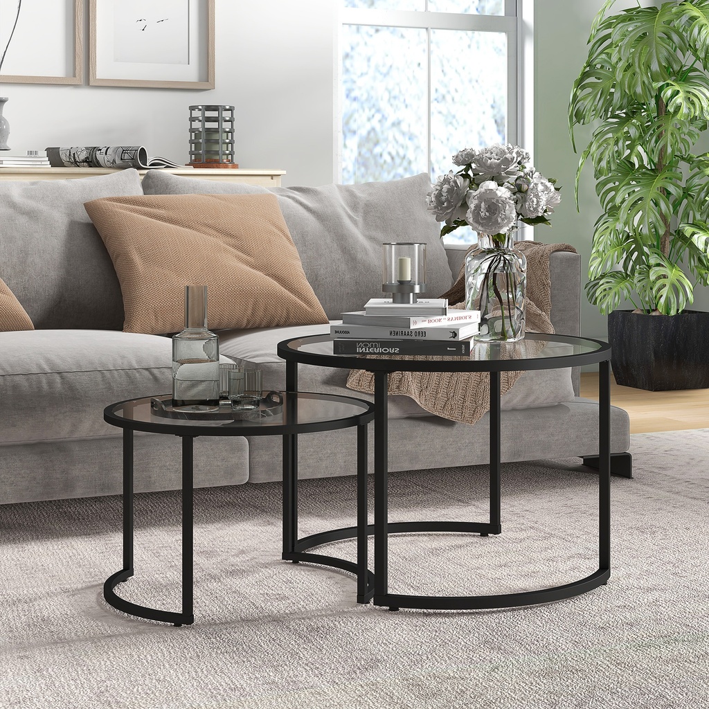 HOMCOM Nest of Glass-Top Coffee Tables 2-Piece Set - Photo 2