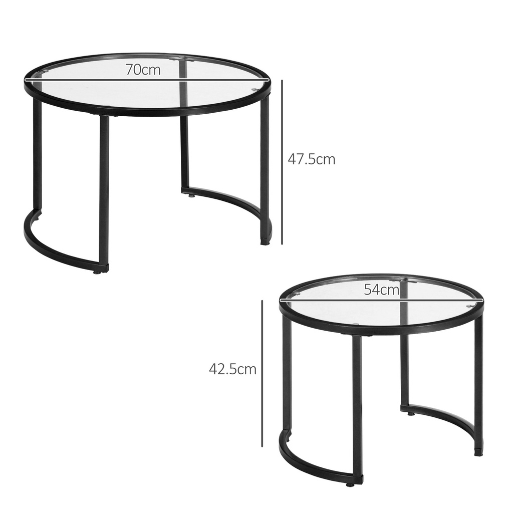 HOMCOM Nest of Glass-Top Coffee Tables 2-Piece Set - Photo 3