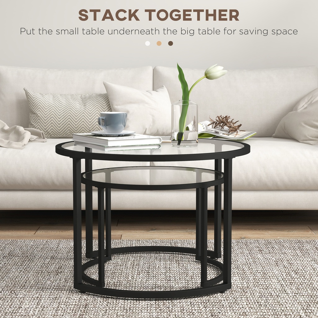 HOMCOM Nest of Glass-Top Coffee Tables 2-Piece Set - Photo 4