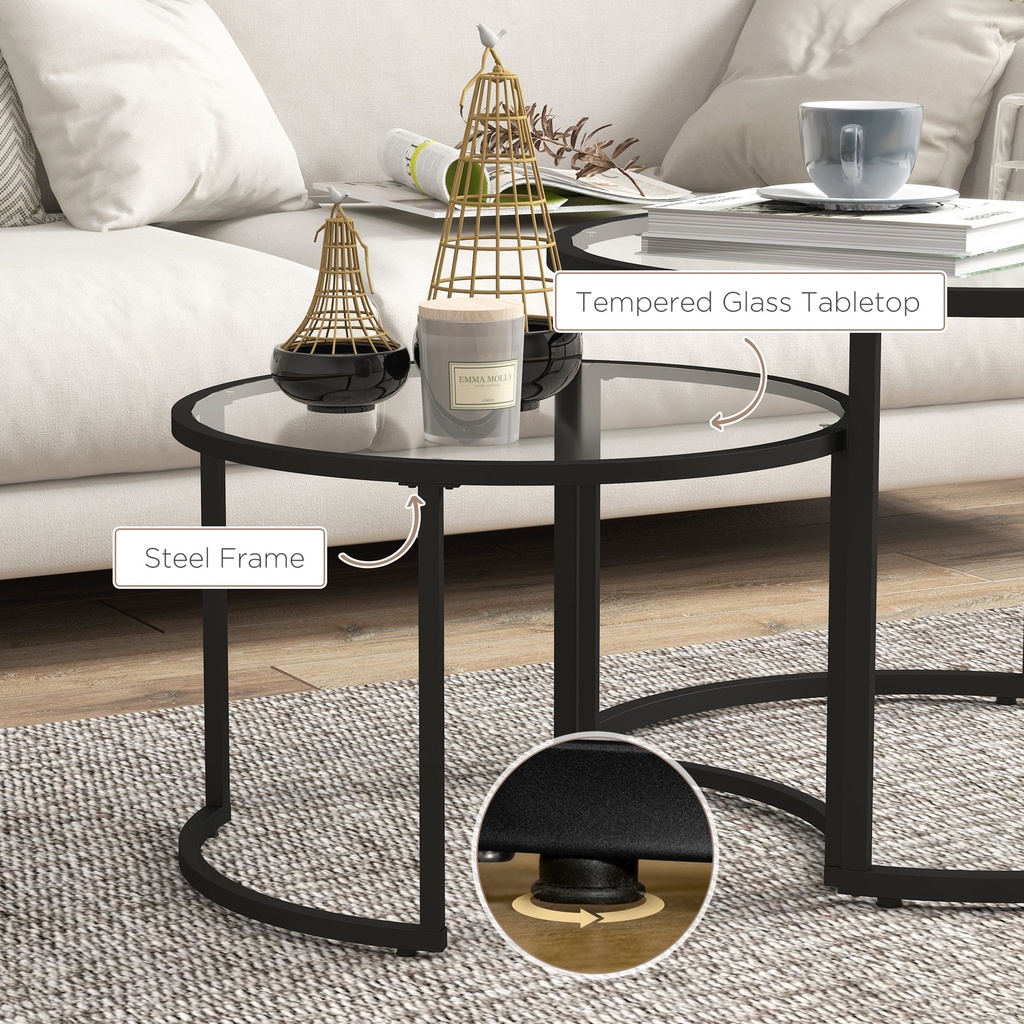 HOMCOM Nest of Glass-Top Coffee Tables 2-Piece Set - Photo 6