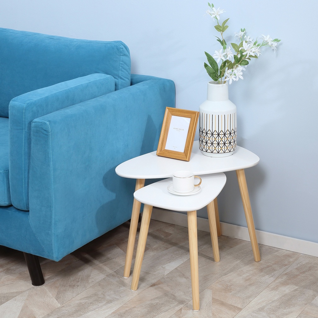 HOMCOM Nesting Coffee Table Set of 2 White Wood Legs - Photo 2
