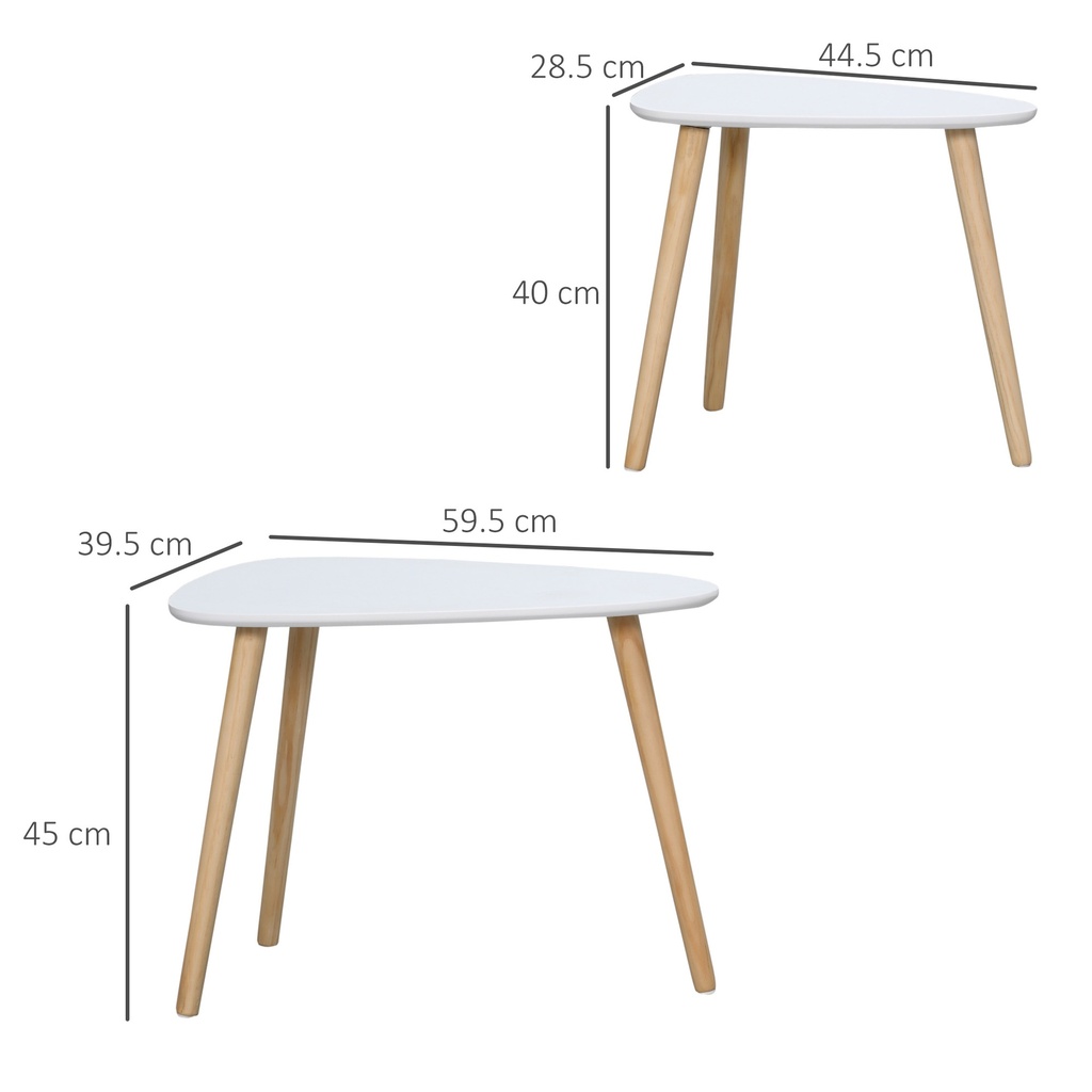 HOMCOM Nesting Coffee Table Set of 2 White Wood Legs - Photo 3