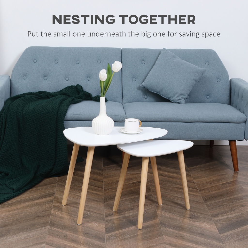 HOMCOM Nesting Coffee Table Set of 2 White Wood Legs - Photo 4