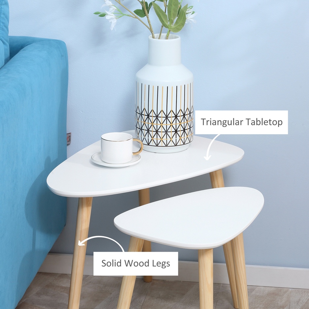 HOMCOM Nesting Coffee Table Set of 2 White Wood Legs - Photo 5