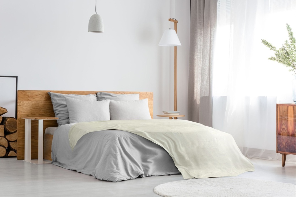 Plush Flannel Fleece Blanket - Super Soft Throw in Cream - Image 7