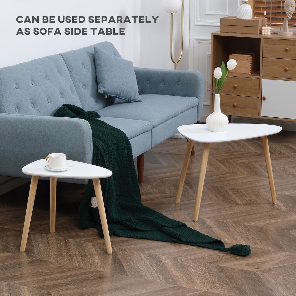 HOMCOM Nesting Coffee Table Set of 2 White Wood Legs - Photo 6