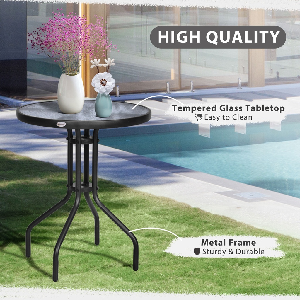 Outsunny Bistro Coffee Table Round Glass Top 60cm - Photo 4