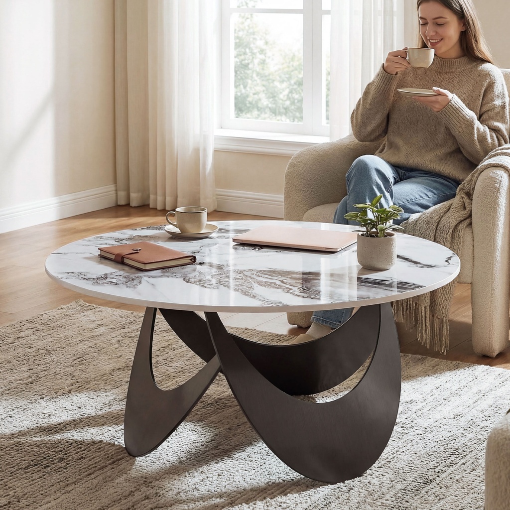 HOMCOM Coffee Table Sintered Stone Modern Living Room White Black - Photo 2