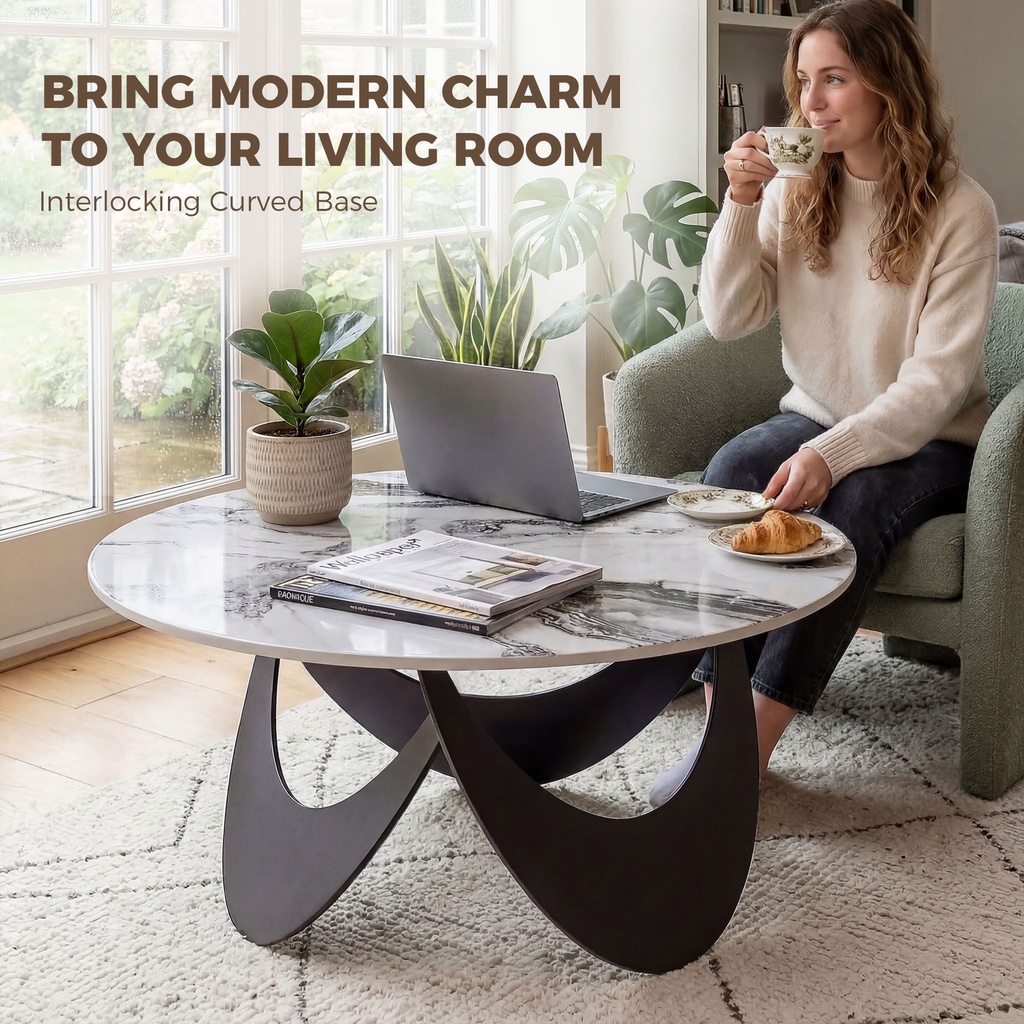 HOMCOM Coffee Table Sintered Stone Modern Living Room White Black - Photo 4