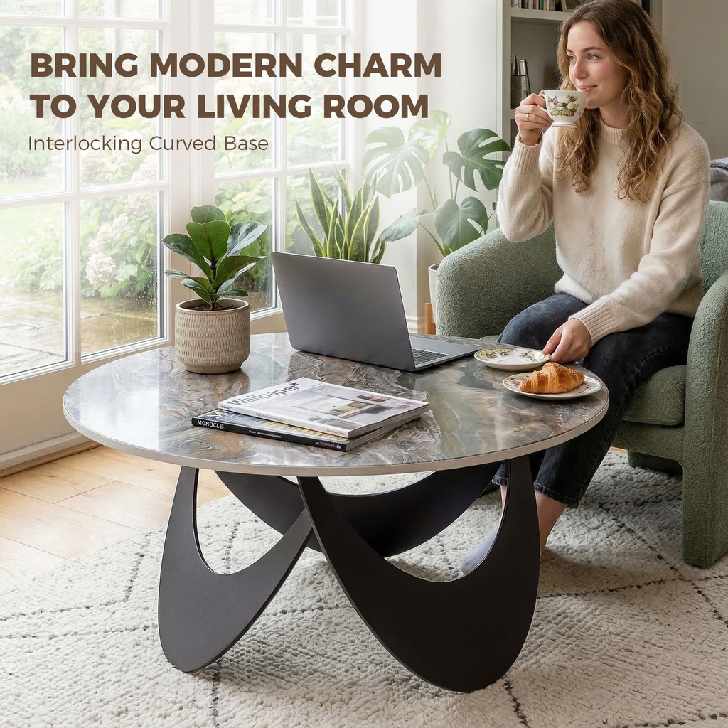 HOMCOM Coffee Table Sintered Stone Modern Living Room Brown Black - Photo 4