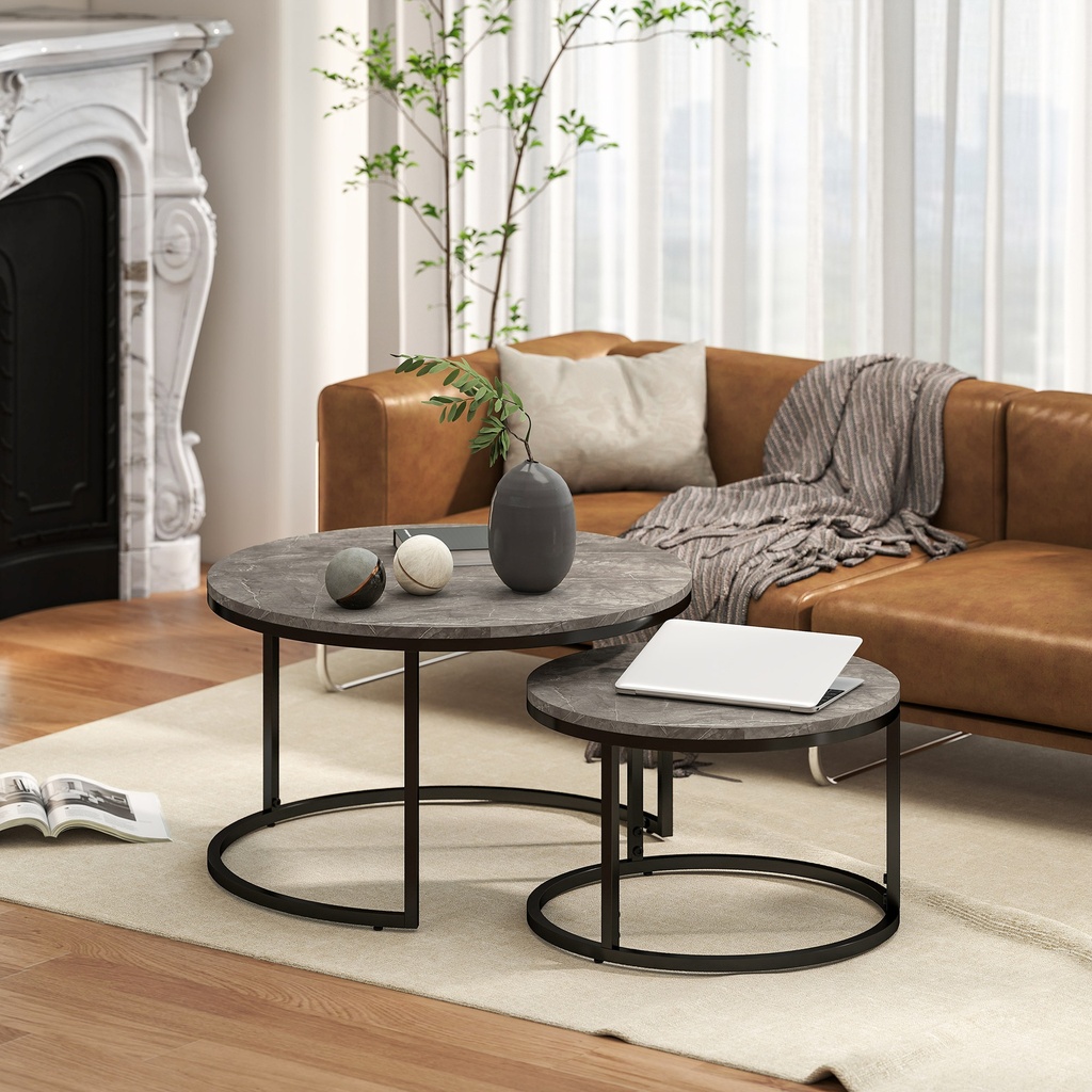HOMCOM Industrial Nesting Coffee Tables Set of 2 Steel Frame - Photo 2