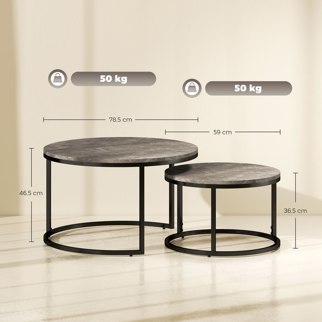HOMCOM Industrial Nesting Coffee Tables Set of 2 Steel Frame - Photo 3