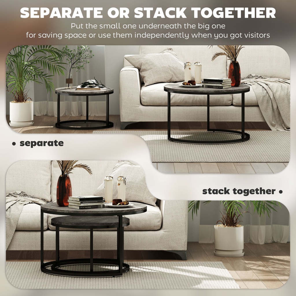 HOMCOM Industrial Nesting Coffee Tables Set of 2 Steel Frame - Photo 5