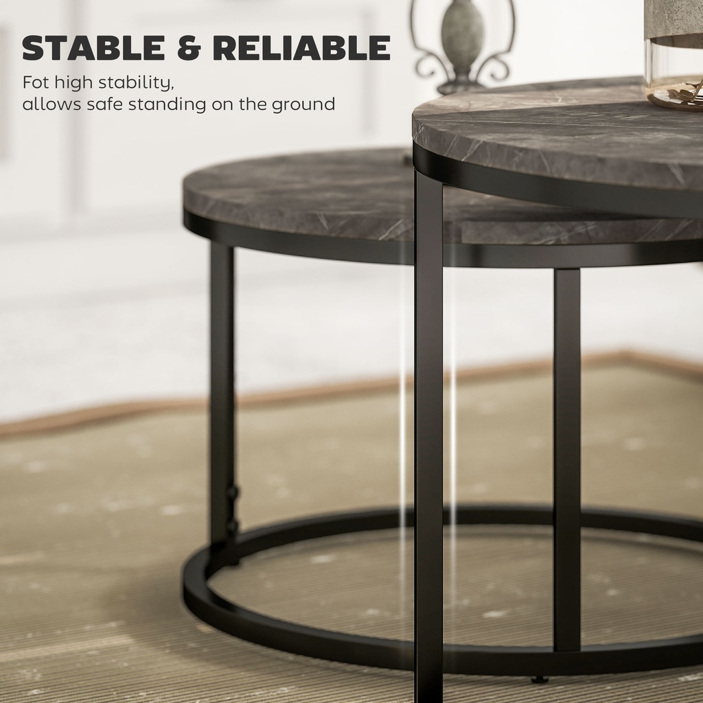 HOMCOM Industrial Nesting Coffee Tables Set of 2 Steel Frame - Photo 6