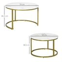 HOMCOM Round Nesting Tables Faux Marble Metal Frame White - Photo 3
