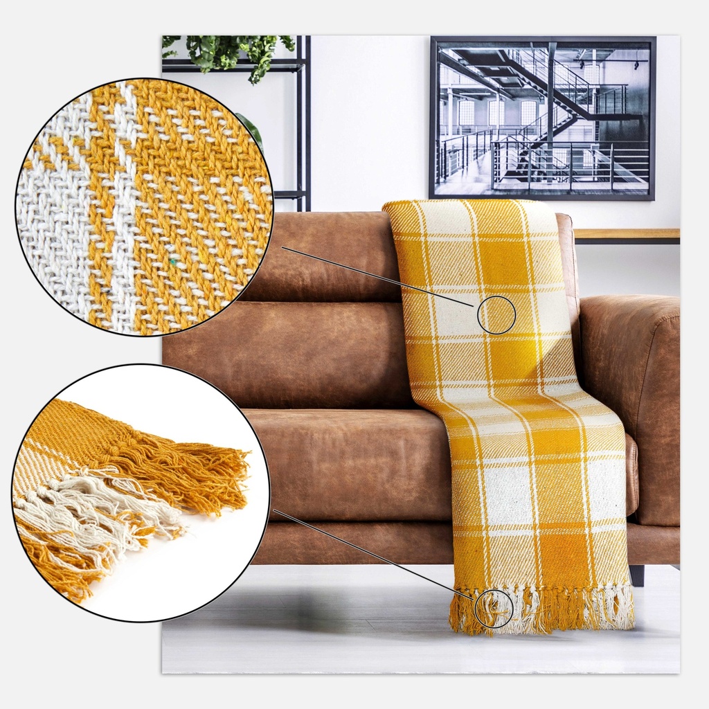 Comfy Check - Recycled Cotton Throw in Ochre - Image 3