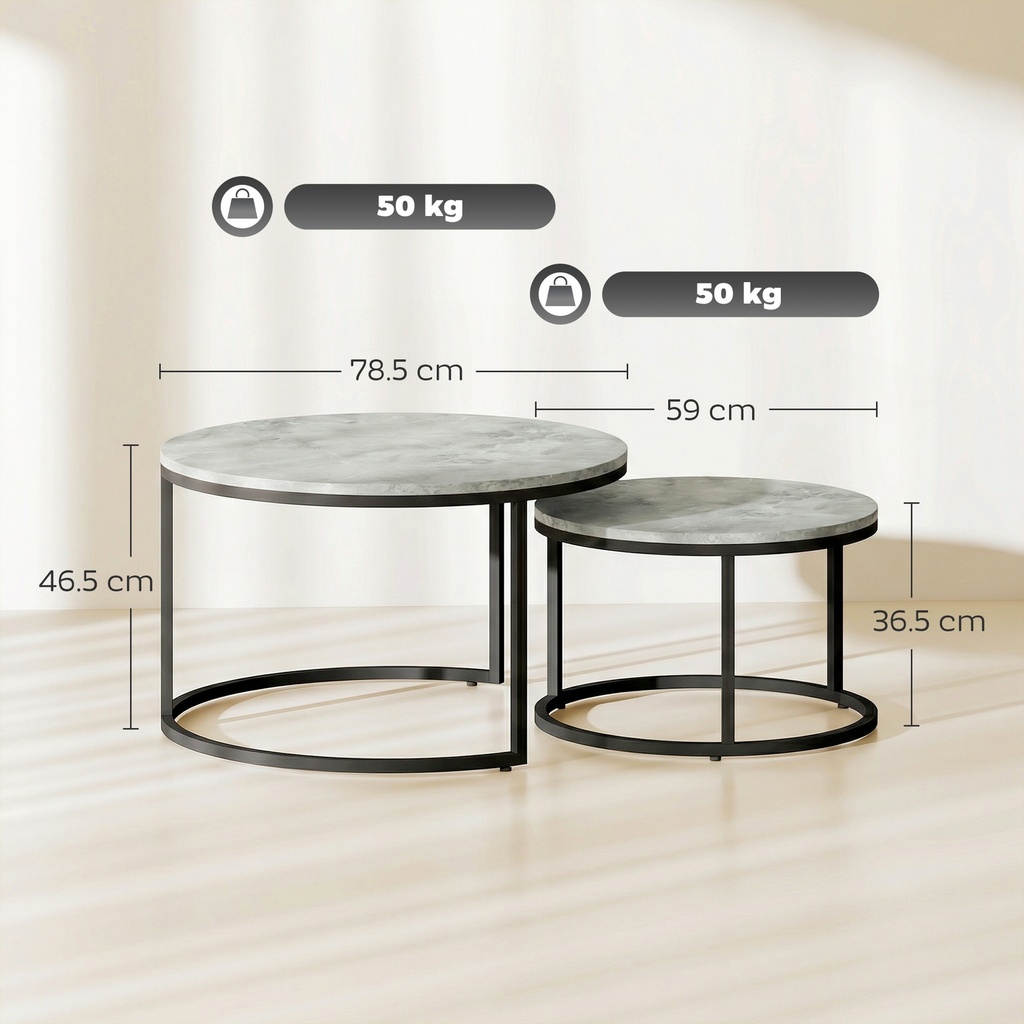 HOMCOM Marble-Effect Stacking Tables Set of 2 Grey - Photo 3