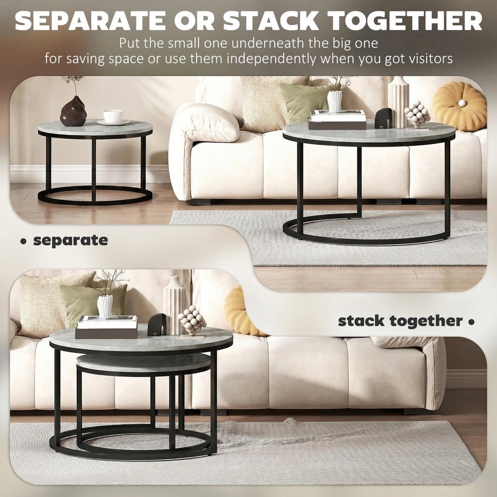 HOMCOM Marble-Effect Stacking Tables Set of 2 Grey - Photo 5