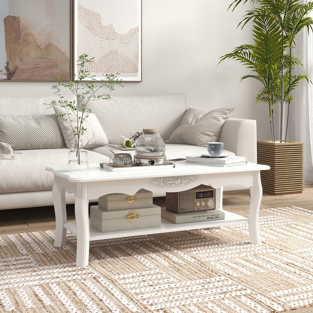 HOMCOM White Coffee Table Wood with Storage Shelf 94x44cm - Photo 2