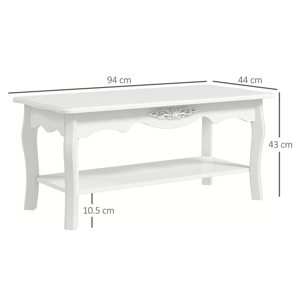 HOMCOM White Coffee Table Wood with Storage Shelf 94x44cm - Photo 3