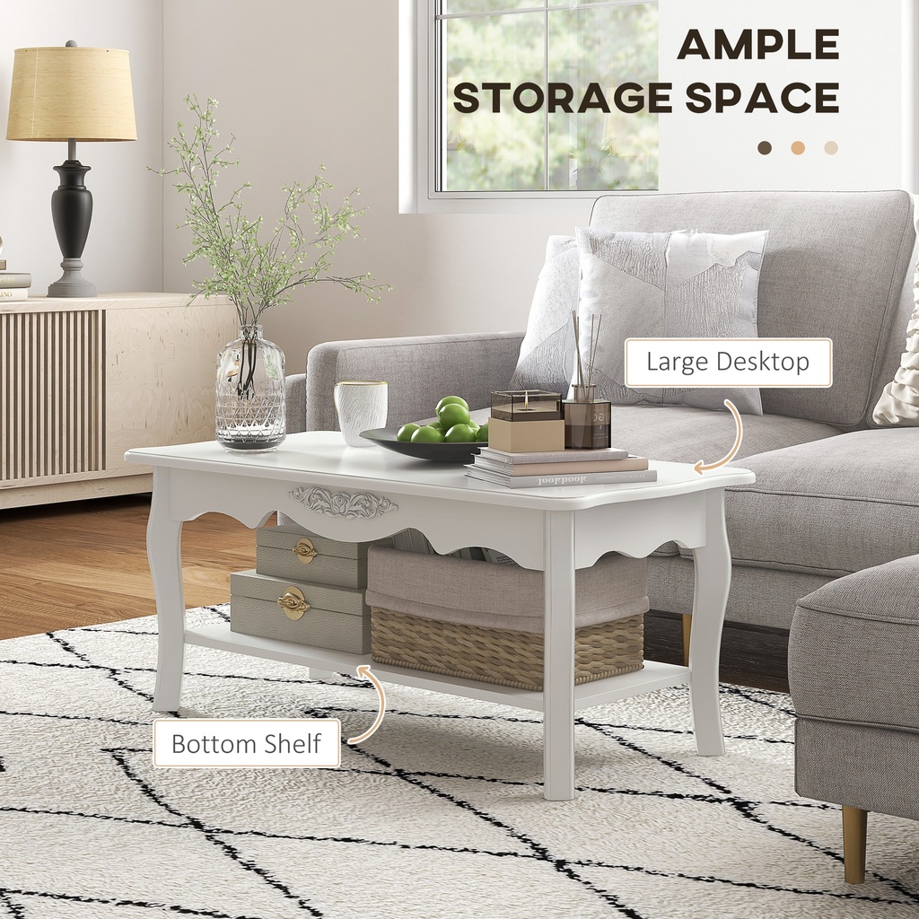 HOMCOM White Coffee Table Wood with Storage Shelf 94x44cm - Photo 4