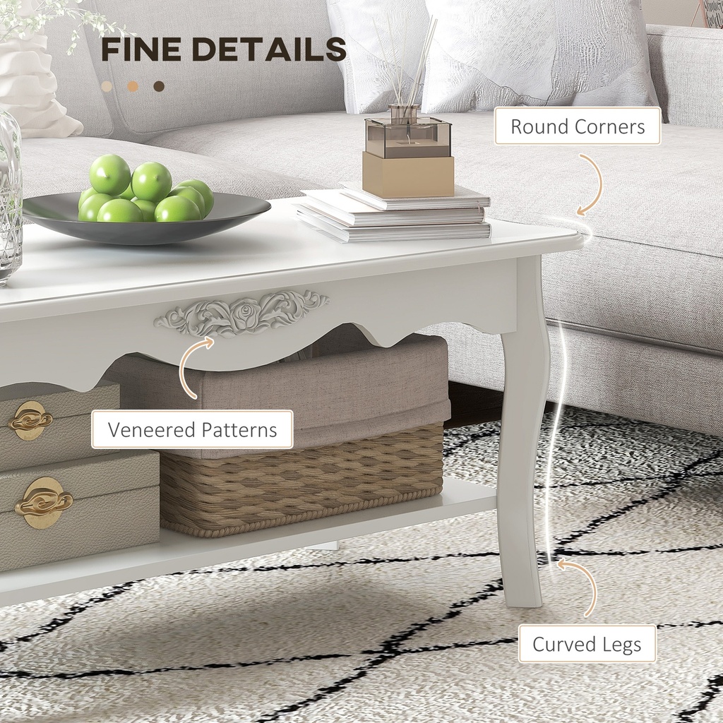 HOMCOM White Coffee Table Wood with Storage Shelf 94x44cm - Photo 6
