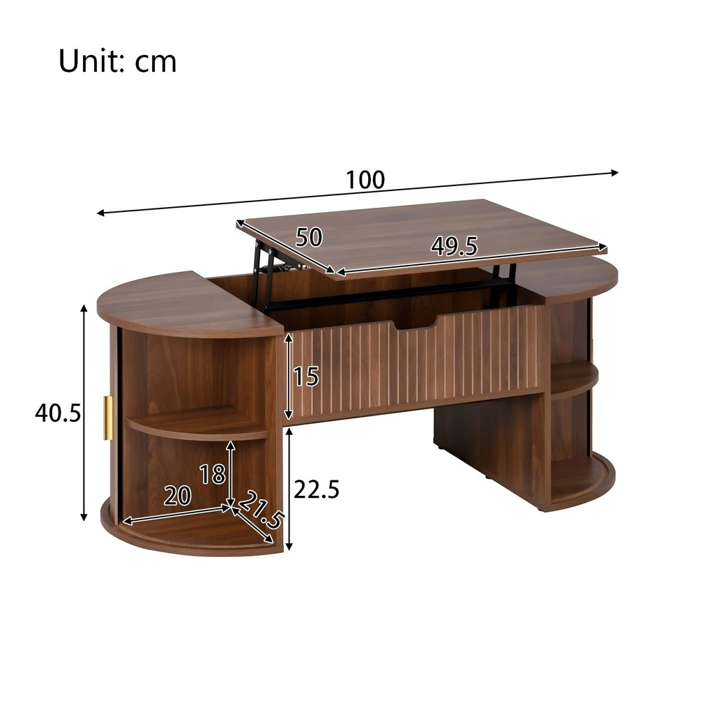 Modern Height-Adjustable Coffee Table with Lift-Top Design, 100L x 50W x 40.5H cm, Walnut - Photo 3