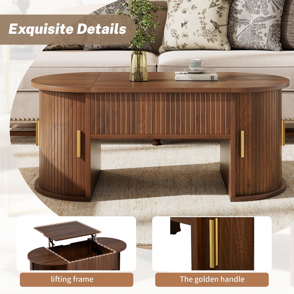 Modern Height-Adjustable Coffee Table with Lift-Top Design, 100L x 50W x 40.5H cm, Walnut - Photo 5