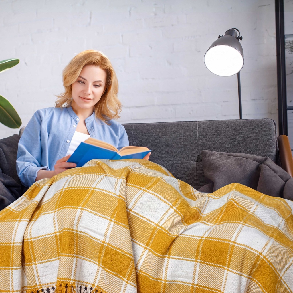 Comfy Check - Recycled Cotton Throw in Ochre - Image 5