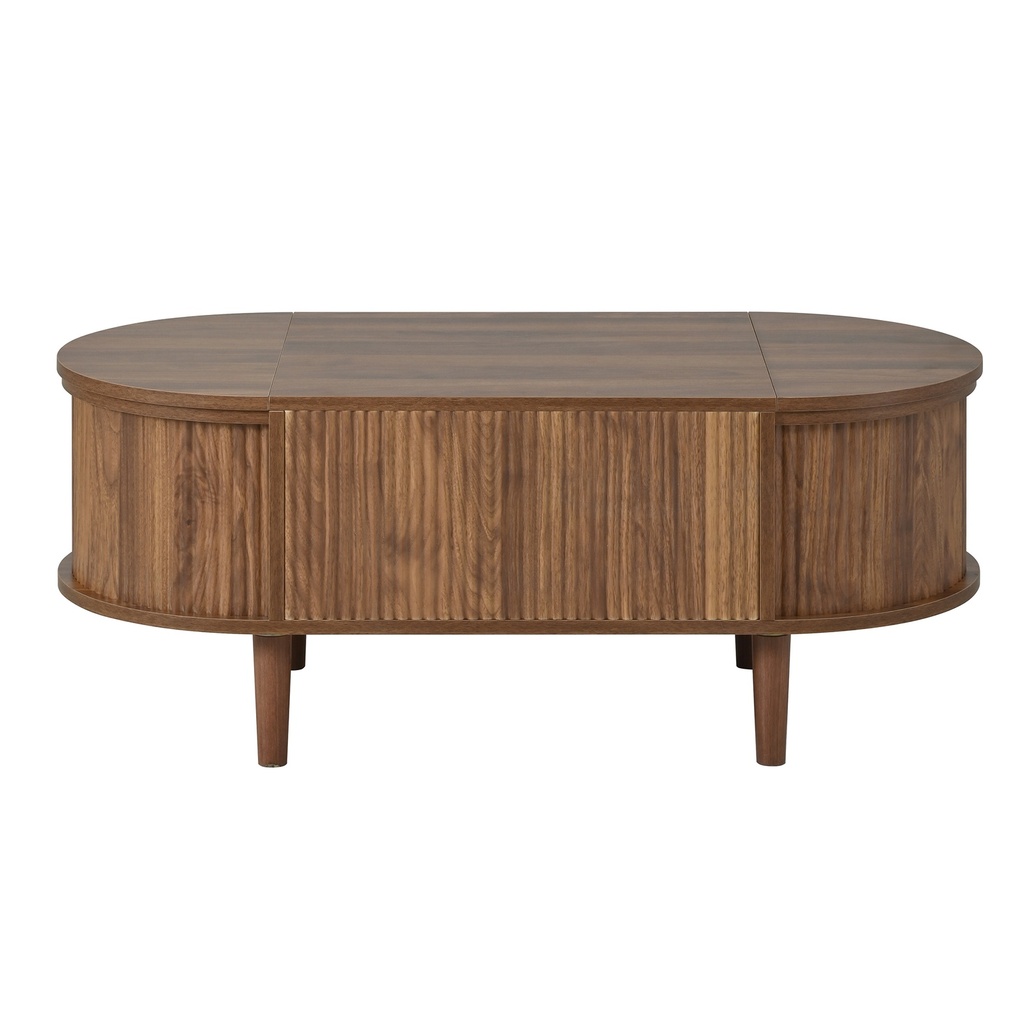 Vintage-Style Oval Coffee Table with Lift-Top and Storage, 100L x 48W x 53.5H cm, Walnut - Photo 2