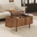 Vintage-Style Oval Coffee Table with Lift-Top and Storage, 100L x 48W x 53.5H cm, Walnut - Photo 4