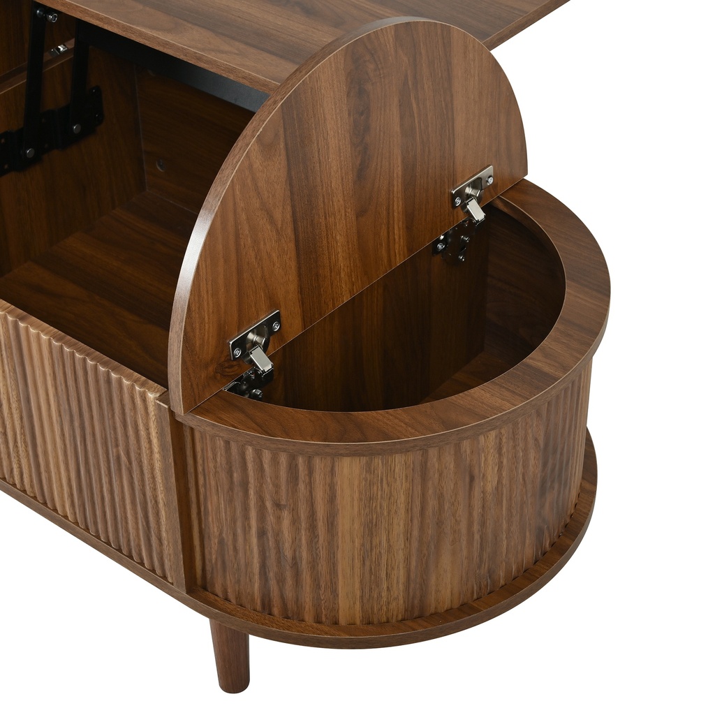Vintage-Style Oval Coffee Table with Lift-Top and Storage, 100L x 48W x 53.5H cm, Walnut - Photo 6