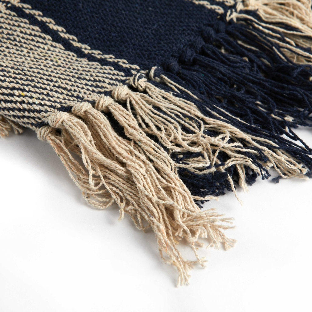Comfy Check - Recycled Cotton Throw in Navy Blue - Image 2