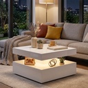 HOMCOM LED Coffee Table 2-Tier Storage High Gloss White - Photo 2