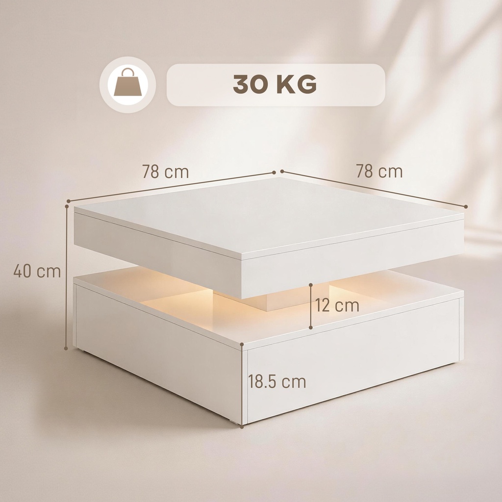 HOMCOM LED Coffee Table 2-Tier Storage High Gloss White - Photo 3