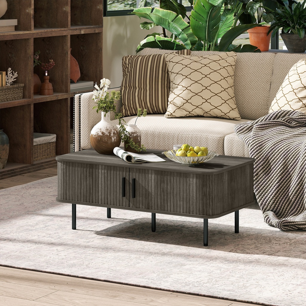 HOMCOM Coffee Table with Storage Grey Wood-Effect - Photo 2