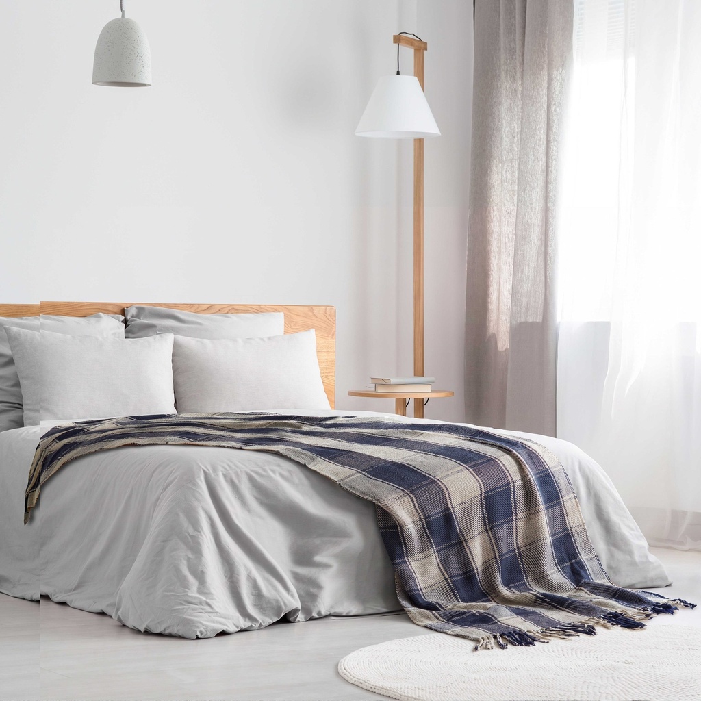 Comfy Check - Recycled Cotton Throw in Navy Blue - Image 4