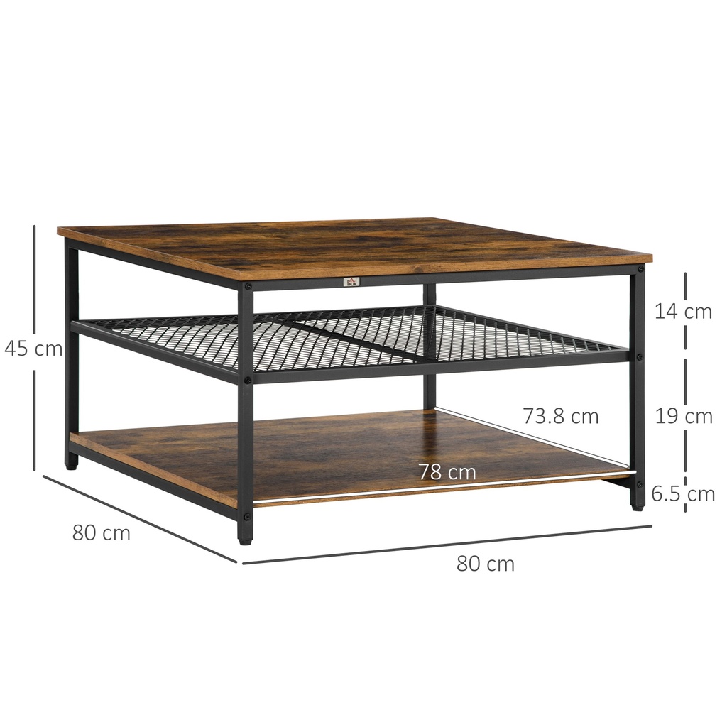 HOMCOM Coffee Table Rustic Brown 3-Tier Storage Shelves - Photo 3