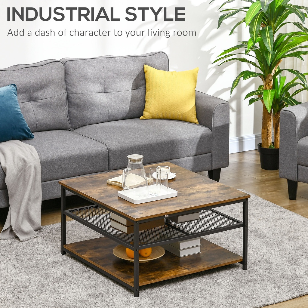 HOMCOM Coffee Table Rustic Brown 3-Tier Storage Shelves - Photo 4