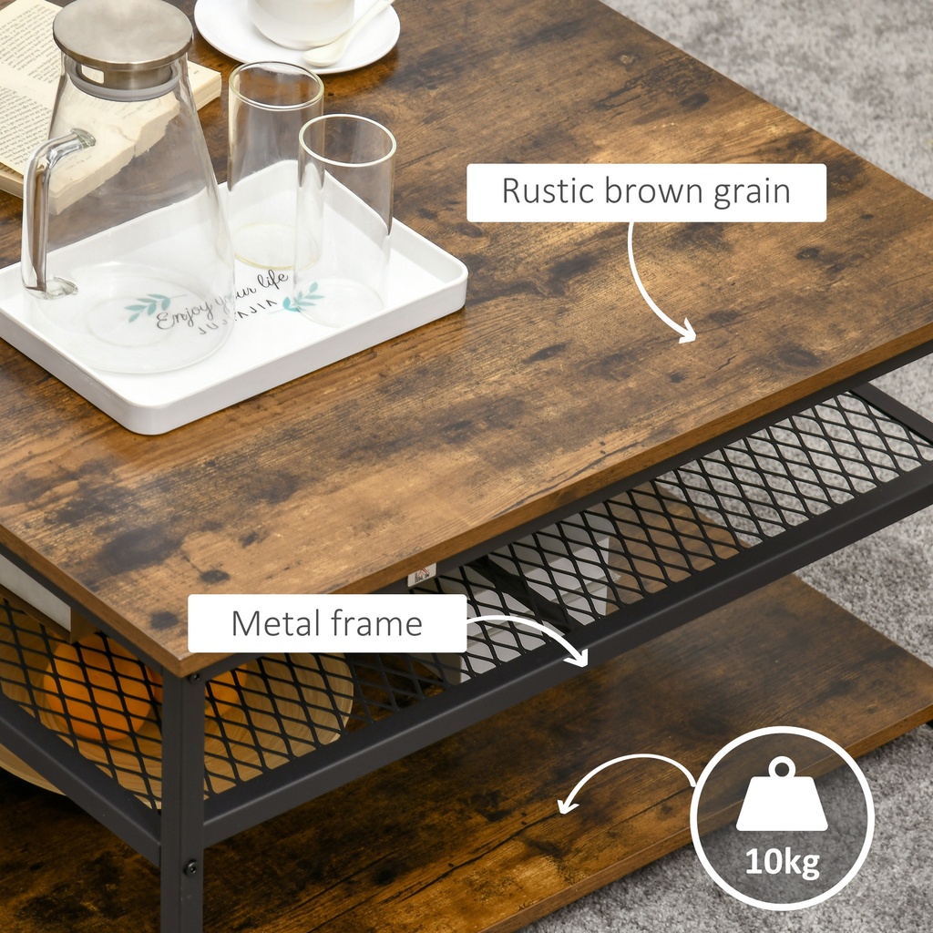 HOMCOM Coffee Table Rustic Brown 3-Tier Storage Shelves - Photo 5