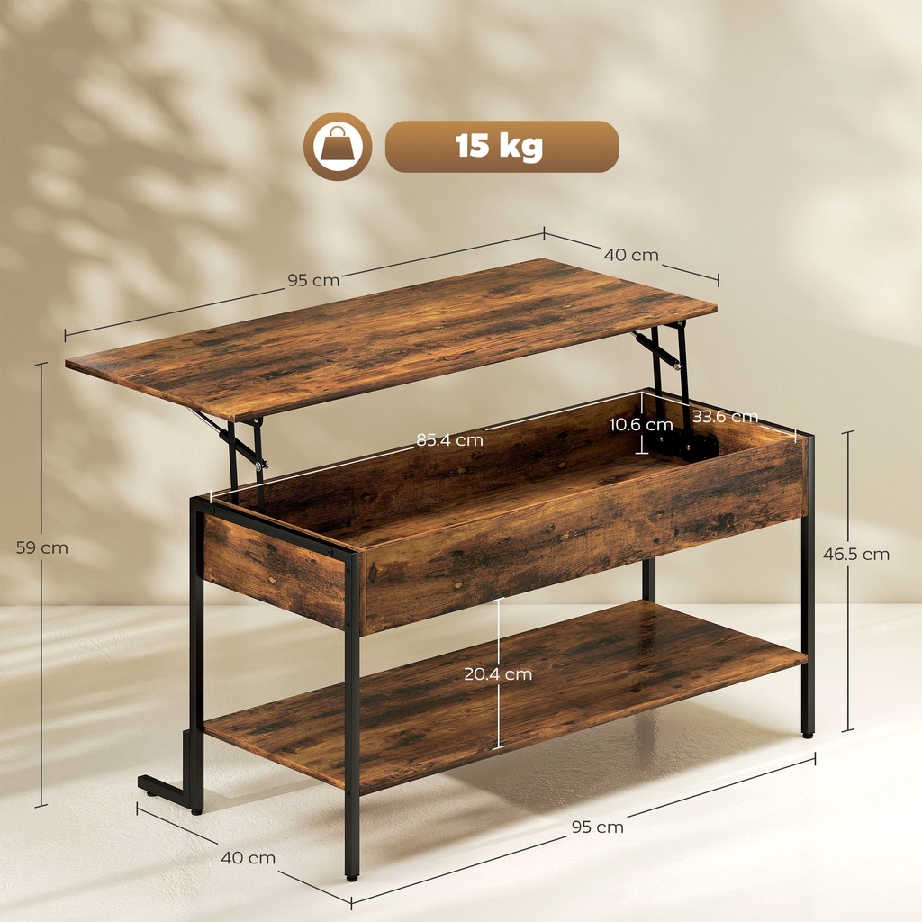 HOMCOM Lift-Top Coffee Table with Storage Rustic Brown - Photo 3