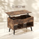 HOMCOM Lift Top Coffee Table Hidden Storage 75cm Rustic Brown - Photo 3
