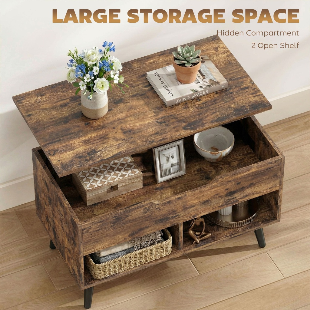 HOMCOM Lift Top Coffee Table Hidden Storage 75cm Rustic Brown - Photo 5