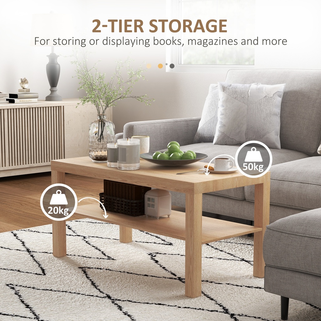 HOMCOM 2-Tier Coffee Table with Storage Natural Wood - Photo 5
