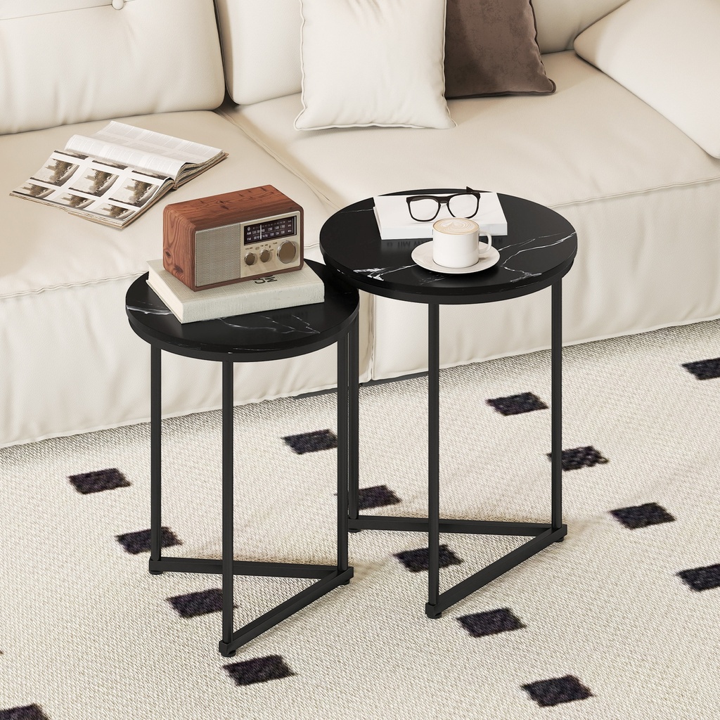 HOMCOM Marble-Effect Nesting Tables Set of 2 Black - Photo 2