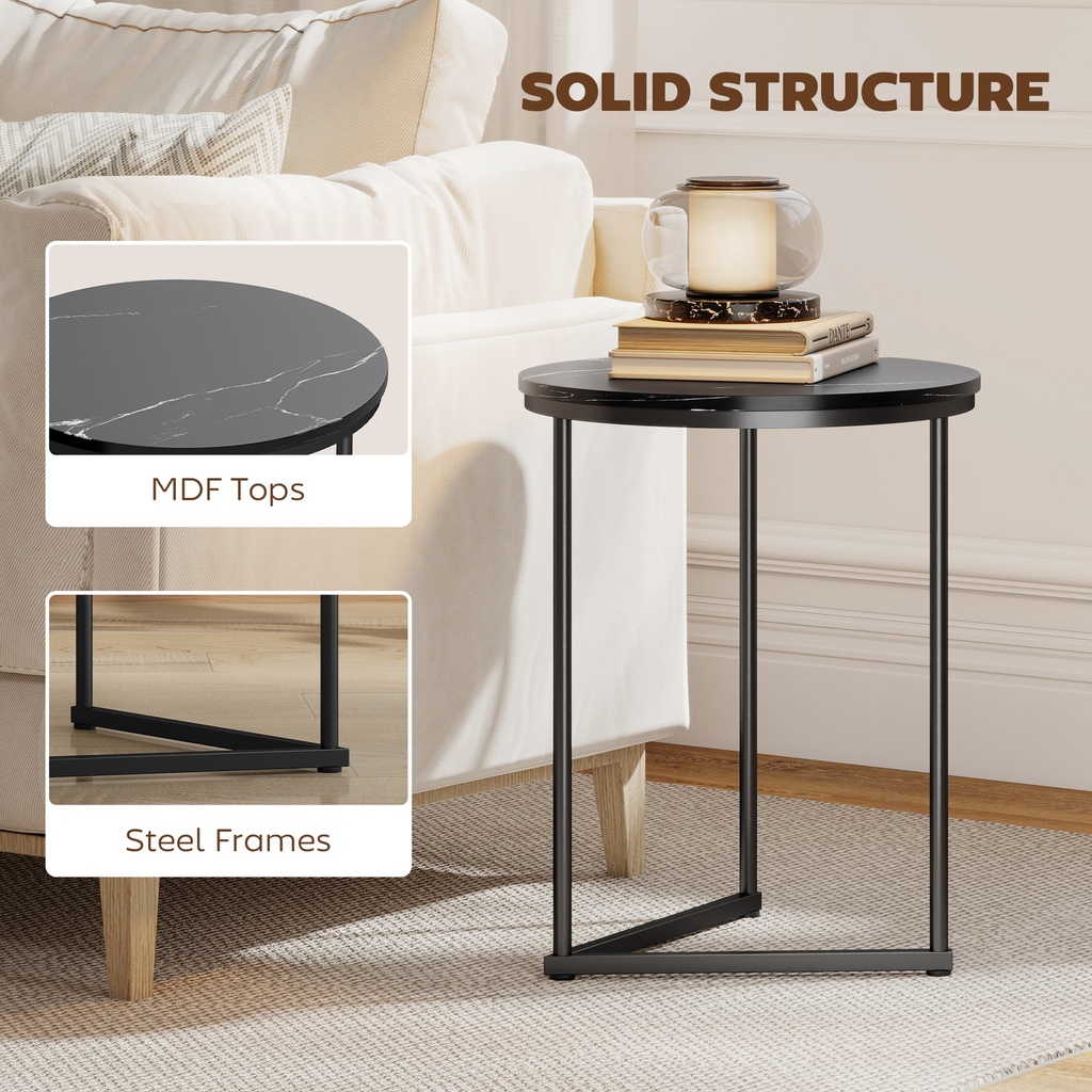 HOMCOM Marble-Effect Nesting Tables Set of 2 Black - Photo 6