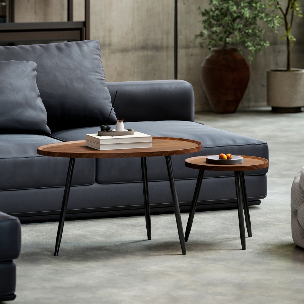 HOMCOM Nesting Coffee Table Set Metal Legs Chestnut Wood - Photo 2