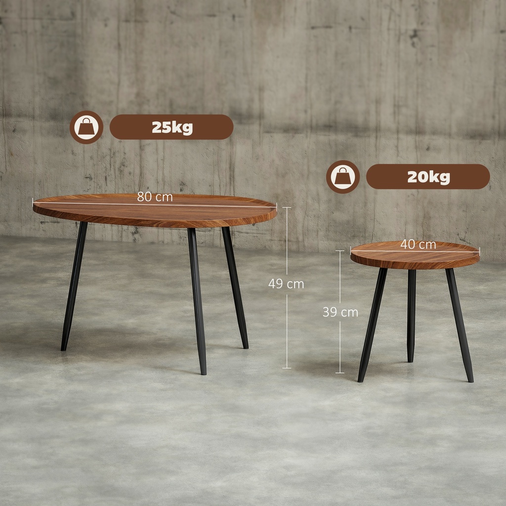 HOMCOM Nesting Coffee Table Set Metal Legs Chestnut Wood - Photo 3