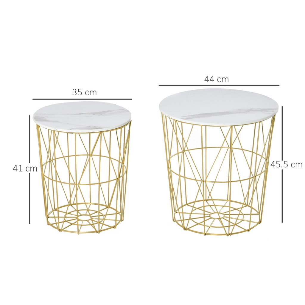 HOMCOM Set of 2 Round Nesting Tables Steel Frame White - Photo 3