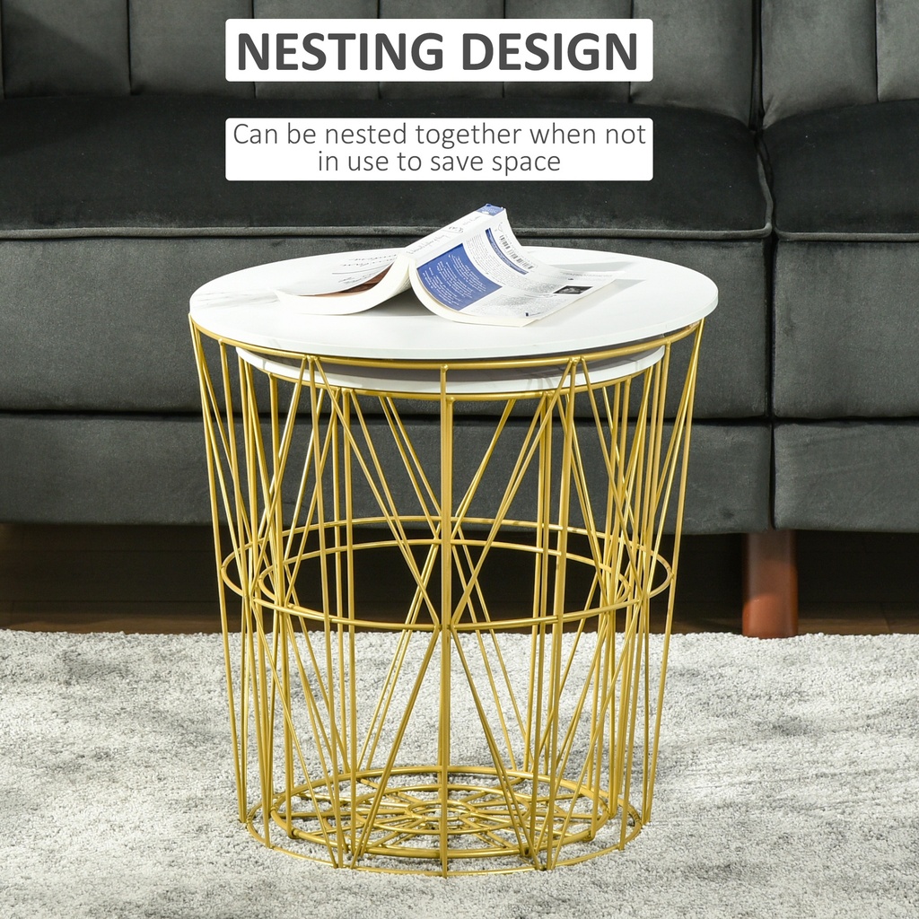 HOMCOM Set of 2 Round Nesting Tables Steel Frame White - Photo 5